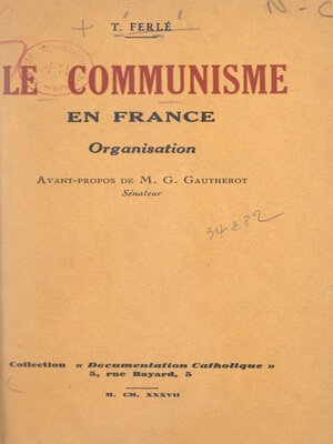cover image of Le communisme en France, organisation